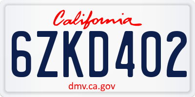 CA license plate 6ZKD402