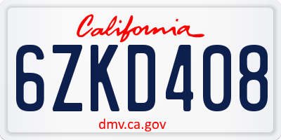 CA license plate 6ZKD408