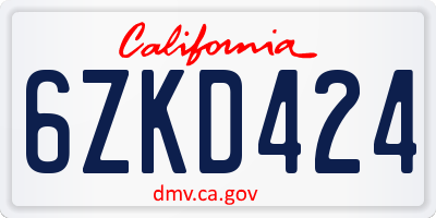 CA license plate 6ZKD424