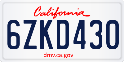 CA license plate 6ZKD430