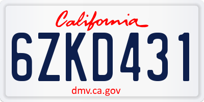 CA license plate 6ZKD431