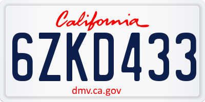 CA license plate 6ZKD433