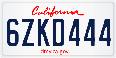 CA license plate 6ZKD444