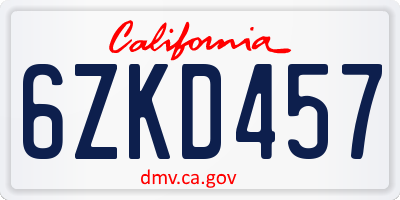 CA license plate 6ZKD457
