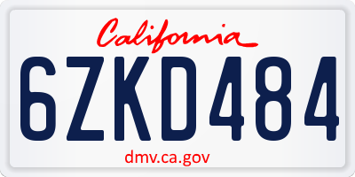 CA license plate 6ZKD484