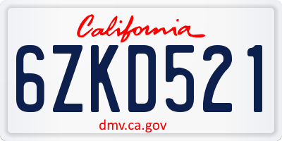 CA license plate 6ZKD521