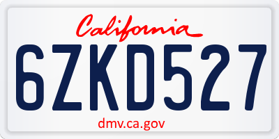 CA license plate 6ZKD527