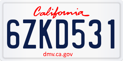 CA license plate 6ZKD531