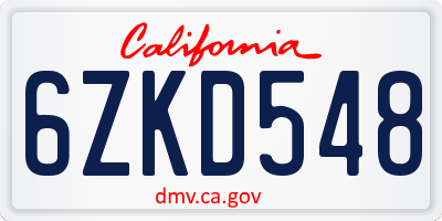 CA license plate 6ZKD548