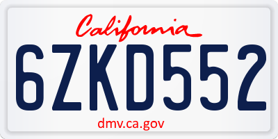 CA license plate 6ZKD552