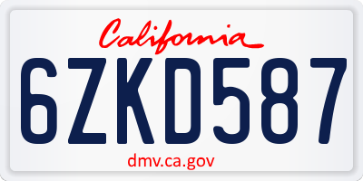 CA license plate 6ZKD587