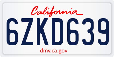 CA license plate 6ZKD639