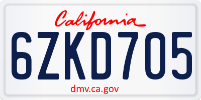 CA license plate 6ZKD705