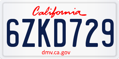 CA license plate 6ZKD729