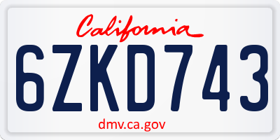 CA license plate 6ZKD743