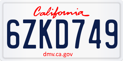 CA license plate 6ZKD749