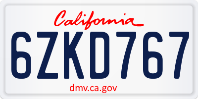 CA license plate 6ZKD767