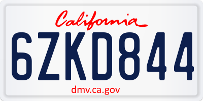 CA license plate 6ZKD844