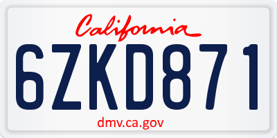 CA license plate 6ZKD871