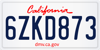 CA license plate 6ZKD873