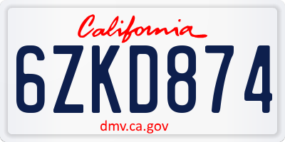 CA license plate 6ZKD874