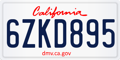 CA license plate 6ZKD895
