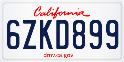 CA license plate 6ZKD899