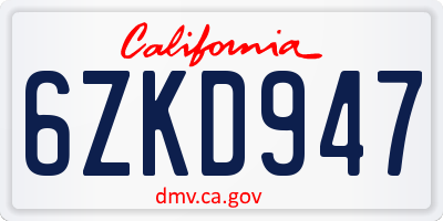CA license plate 6ZKD947