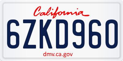 CA license plate 6ZKD960
