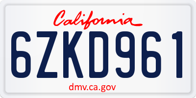 CA license plate 6ZKD961
