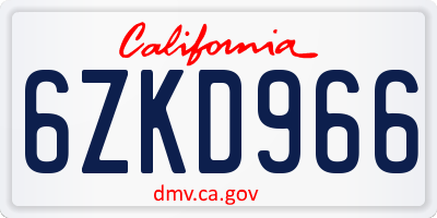 CA license plate 6ZKD966