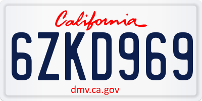 CA license plate 6ZKD969