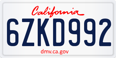 CA license plate 6ZKD992