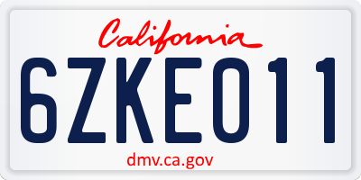 CA license plate 6ZKE011