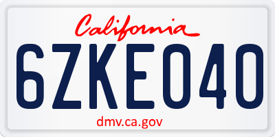 CA license plate 6ZKE040