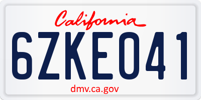 CA license plate 6ZKE041