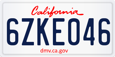 CA license plate 6ZKE046