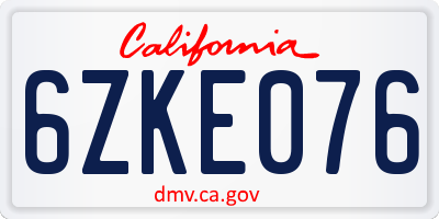 CA license plate 6ZKE076