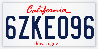 CA license plate 6ZKE096