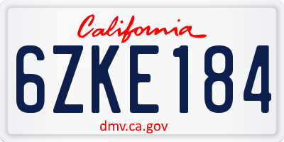 CA license plate 6ZKE184