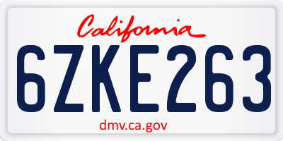 CA license plate 6ZKE263