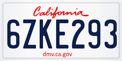 CA license plate 6ZKE293