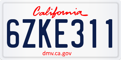 CA license plate 6ZKE311