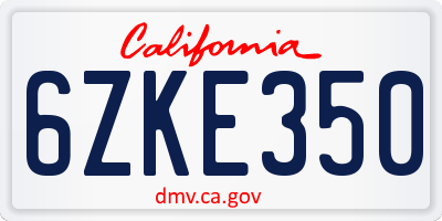 CA license plate 6ZKE350