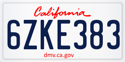 CA license plate 6ZKE383