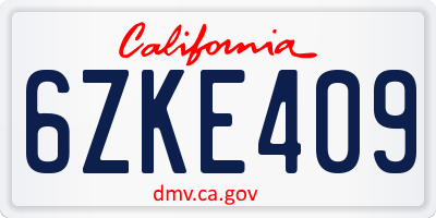 CA license plate 6ZKE409