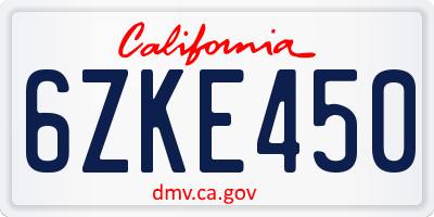CA license plate 6ZKE450
