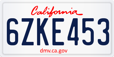 CA license plate 6ZKE453