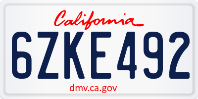 CA license plate 6ZKE492