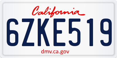 CA license plate 6ZKE519